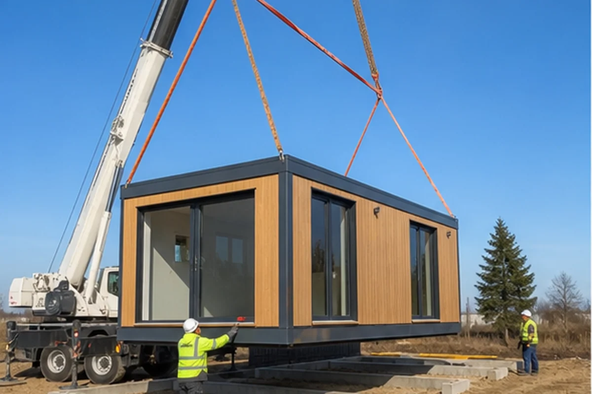 Transportul și montajul modulelor pentru o casă modulară în Timișoara — etapă de execuție