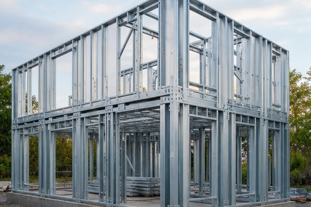 Fundația și prinderile structurii metalice pentru o casă pe structură metalică în Oradea — etapă de execuție