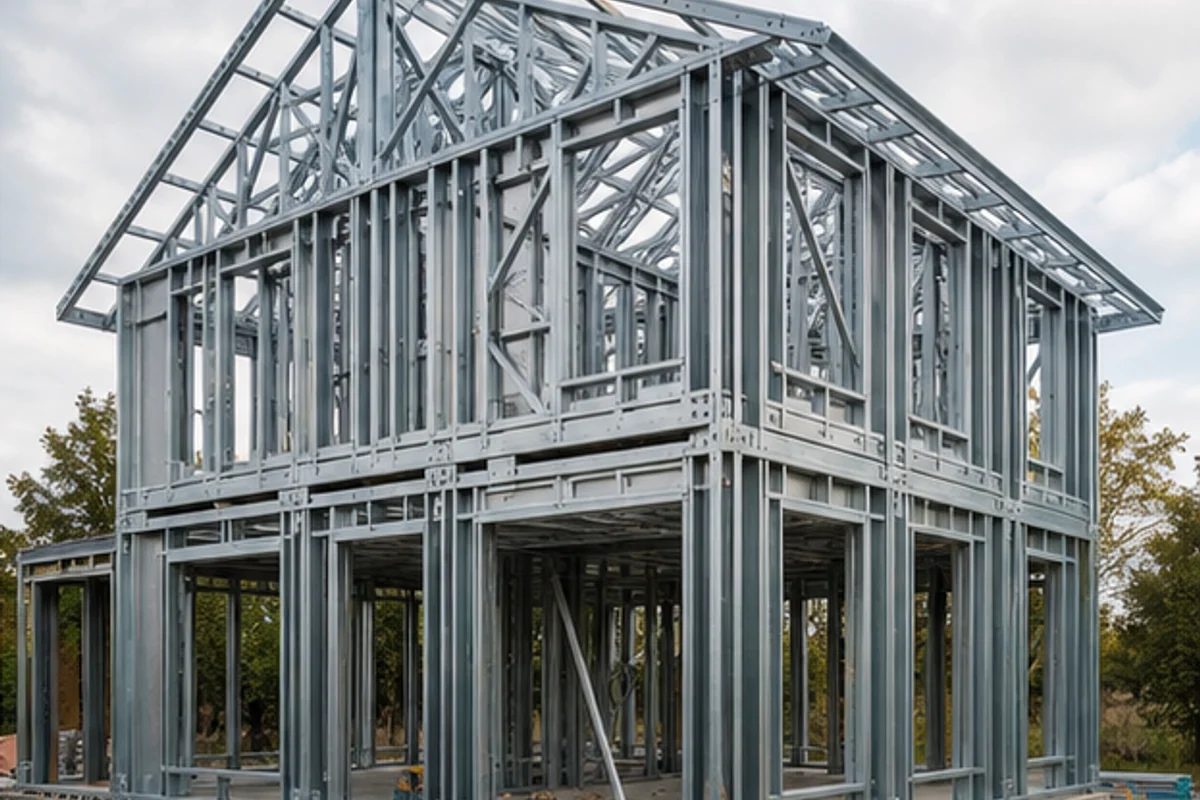 Montajul structurii metalice pentru o casă pe structură metalică în Oradea — etapă de execuție