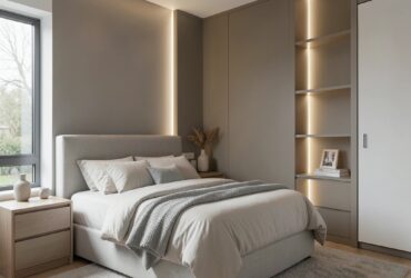Amenajarea Modernă a Dormitorului cu Rigips și Sistem de Iluminare